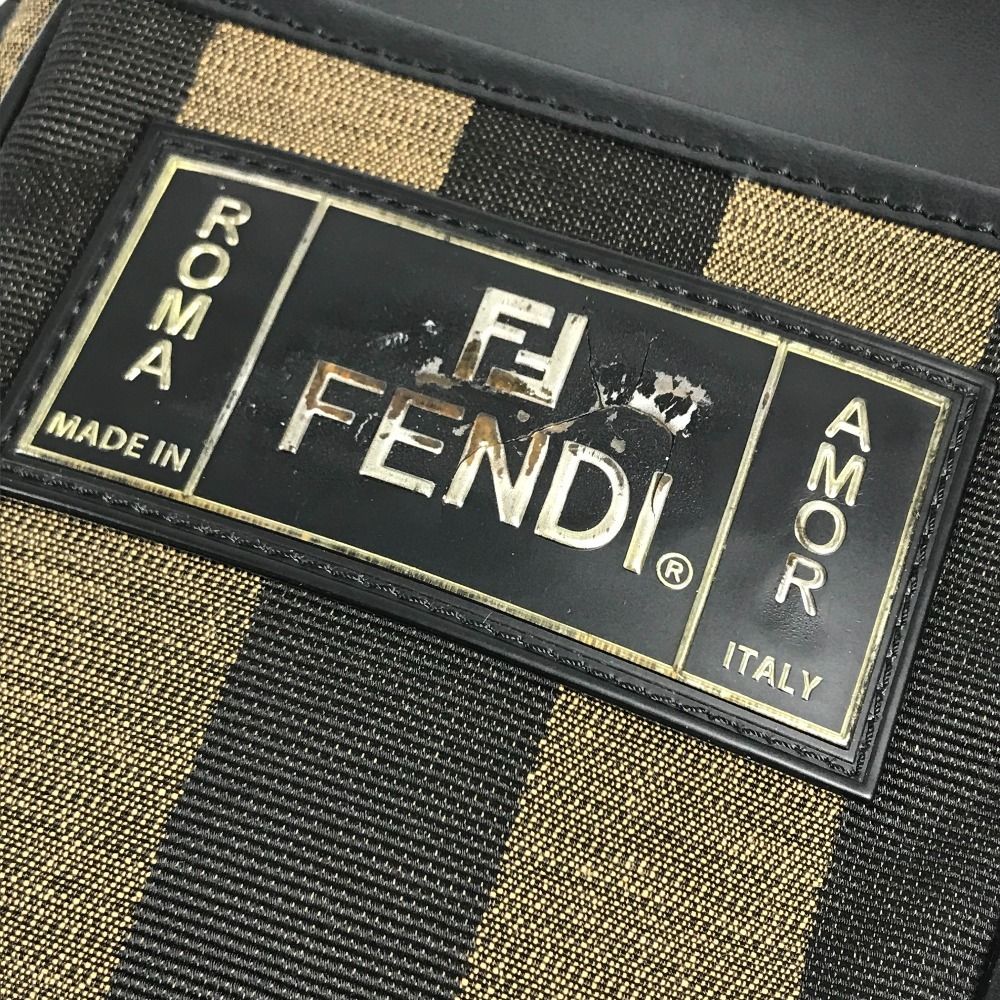 Fendi Shoulder Bag Logo Pecan Leather Canvas Khaki — view 6