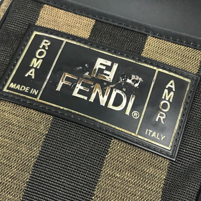Fendi Shoulder Bag Logo Pecan Leather Canvas Khaki — view 6