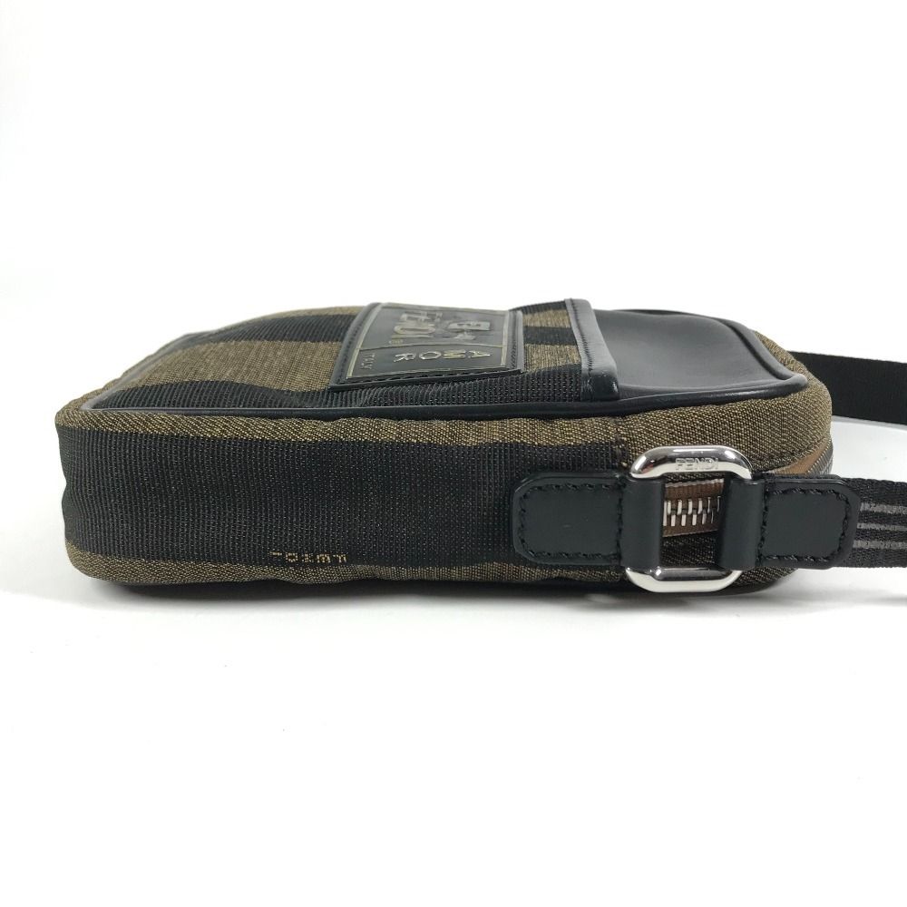 Fendi Shoulder Bag Logo Pecan Leather Canvas Khaki — view 4