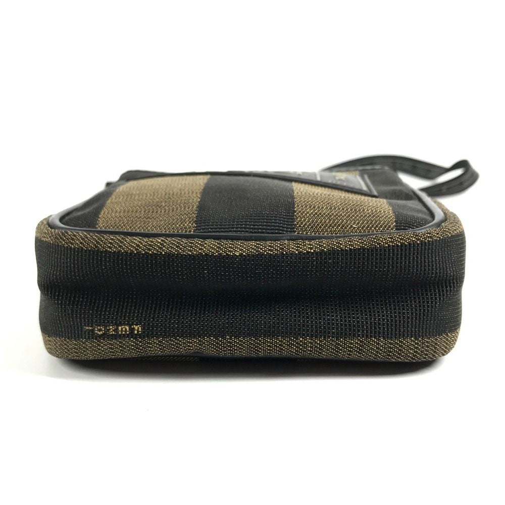 Fendi Shoulder Bag Logo Pecan Leather Canvas Khaki — view 5
