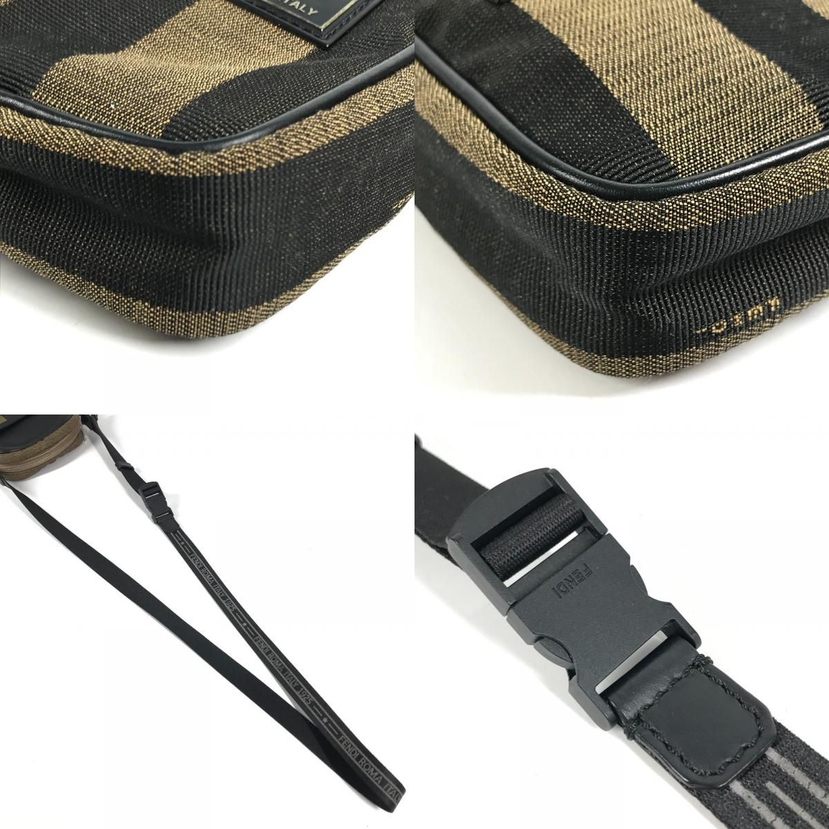 Fendi Shoulder Bag Logo Pecan Leather Canvas Khaki — view 7