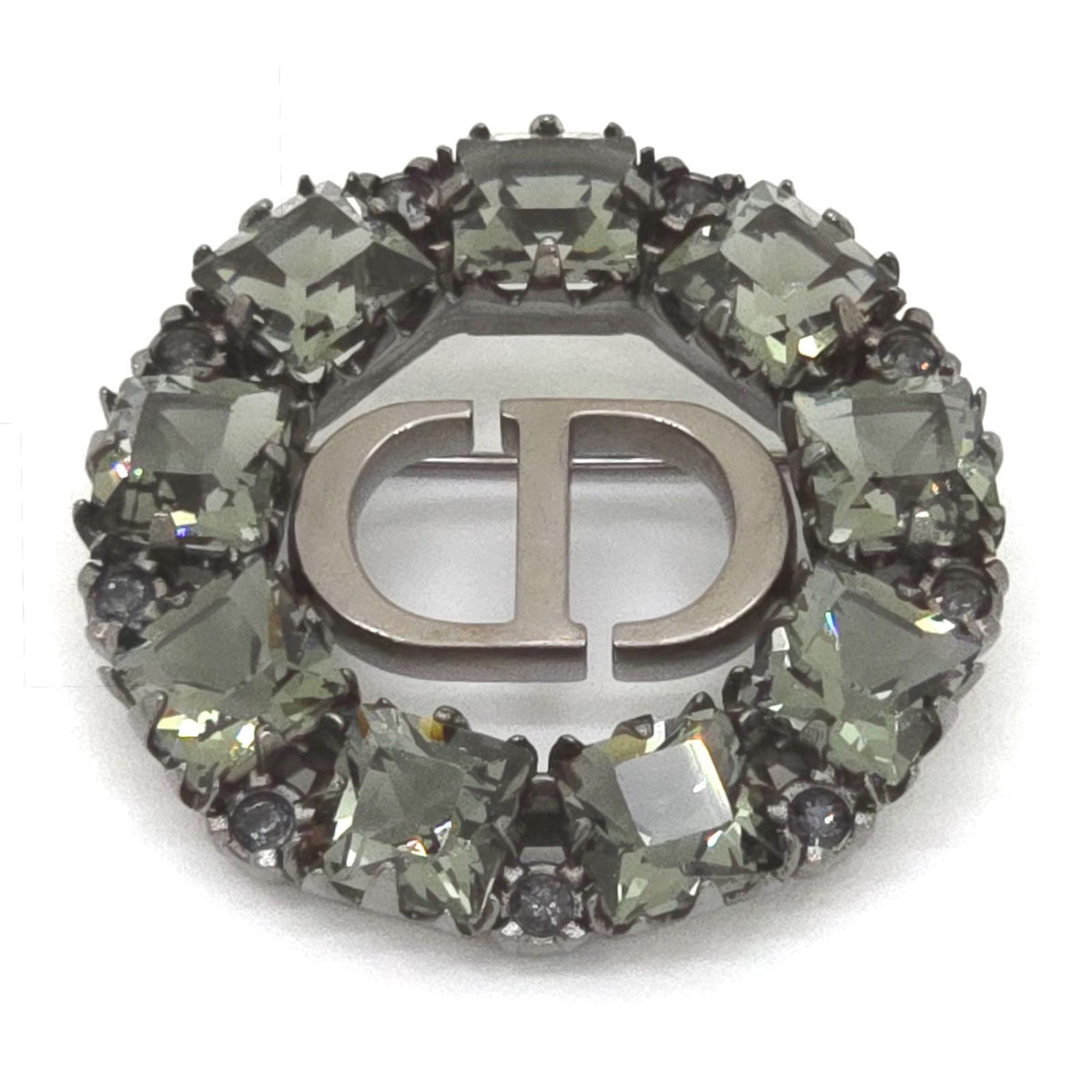 Dior Petit CD Brooch 3.05 Circle Gray Color Crystal Ruthenium Gunmetal Metal