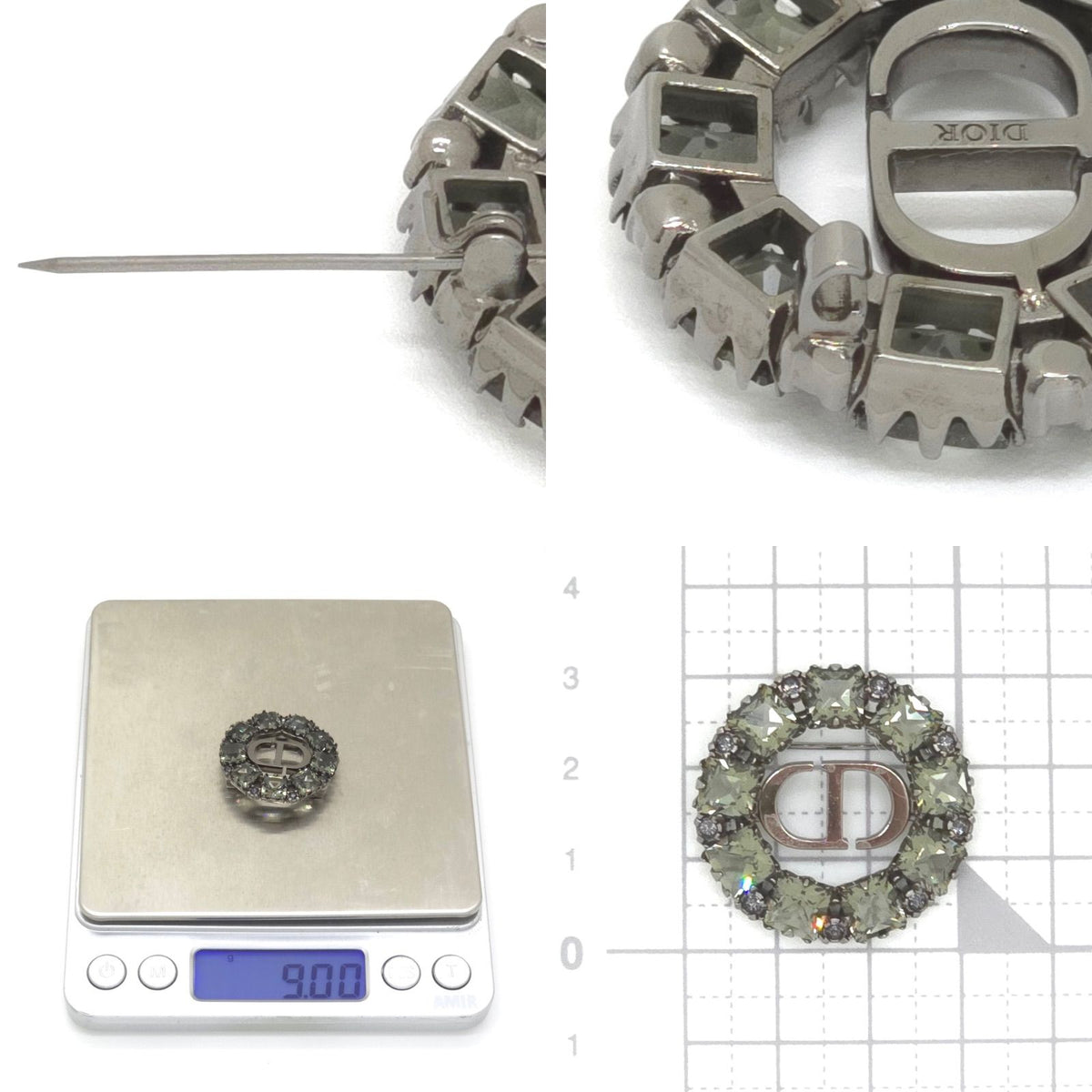 Dior Petit CD Brooch 3.05 Circle Gray Color Crystal Ruthenium Gunmetal Metal — view 6