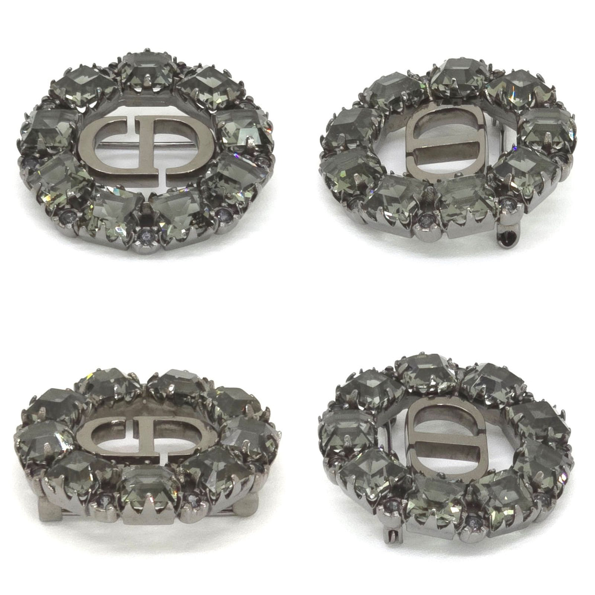 Dior Petit CD Brooch 3.05 Circle Gray Color Crystal Ruthenium Gunmetal Metal — view 2