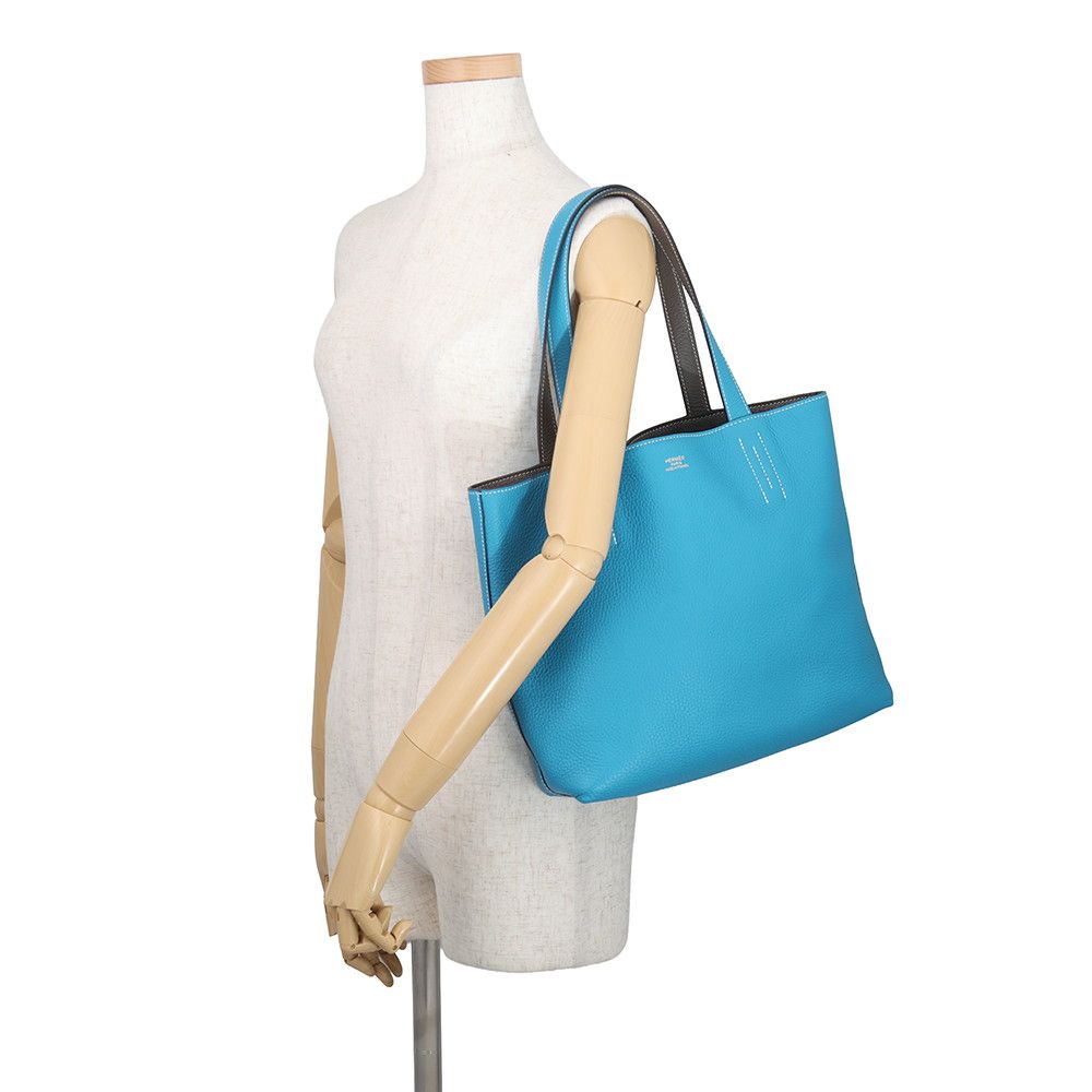 Hermes Tote Bag Double Sens 28 Etain Blue Zanzibar Taurillon Clemence Reversible — view 4