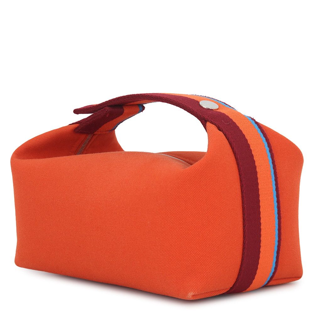 Hermes Pouch Bride-a-Brac Pavillon PM Orange Silver Canvas Case — view 2