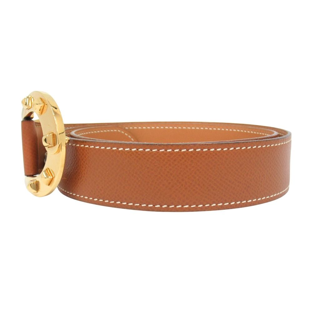 Hermes Horse Buckle Belt Courchevel Leather Vintage 72 Brown — view 2
