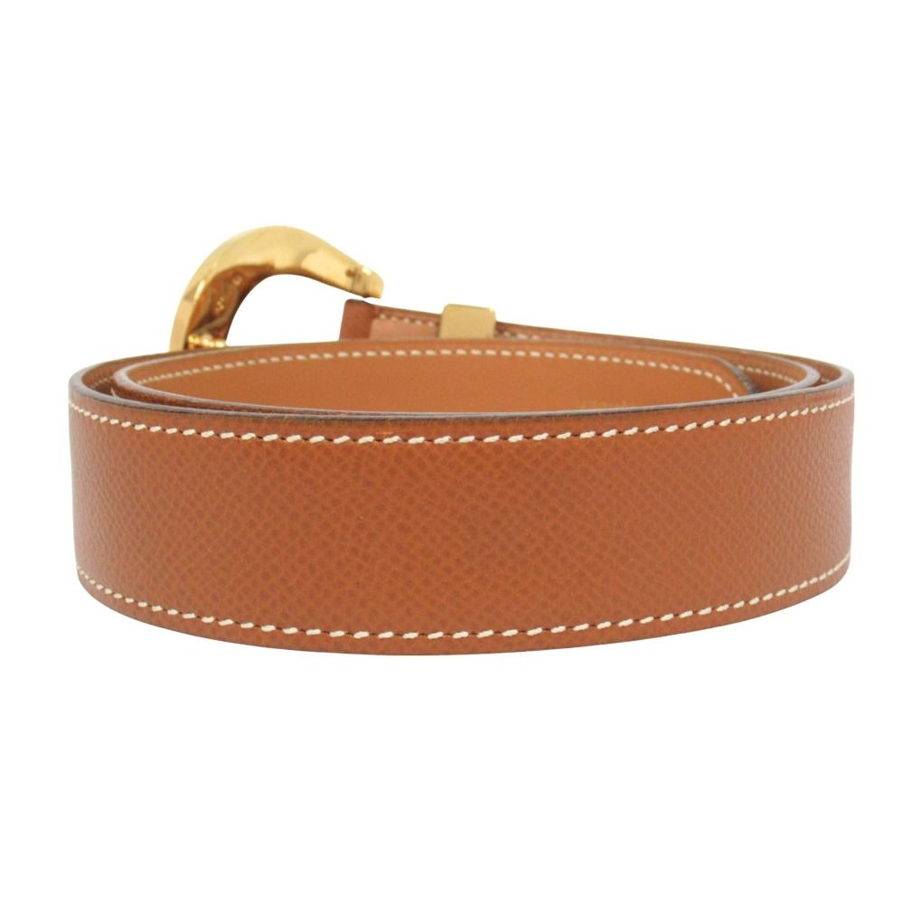 Hermes Horse Buckle Belt Courchevel Leather Vintage 72 Brown — view 3