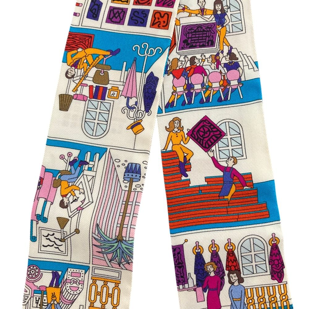 Hermes la Maison Des Carres Des Carre Silk Twill Scarf White — view 5