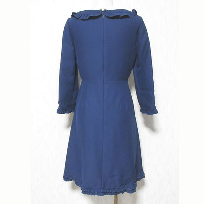 Gucci Silk Cotton GG Faux Pearl Button Frill Color Dress 36 Navy — view 2