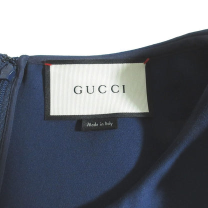 Gucci Silk Cotton GG Faux Pearl Button Frill Color Dress 36 Navy — view 7