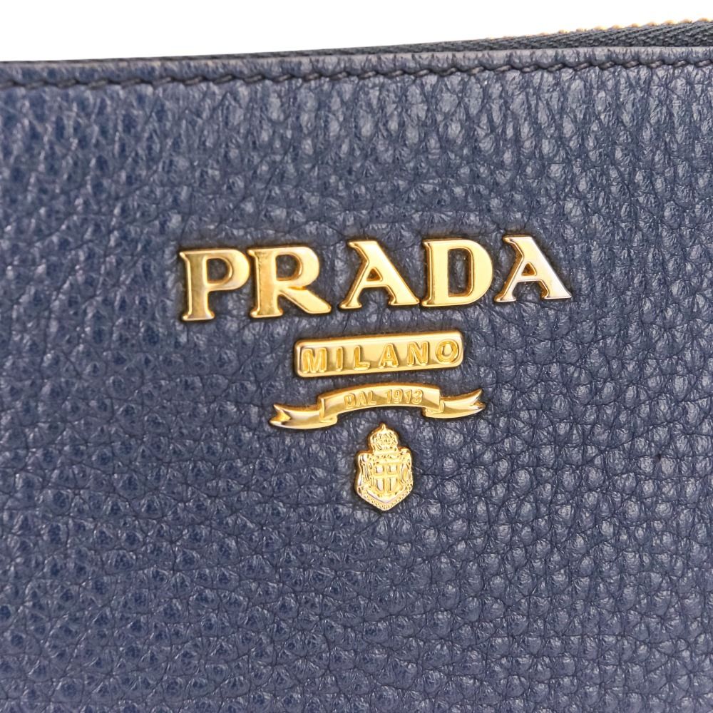 Prada Vitello Daino Leather Shoulder Bag Striped Strap Included Navy — view 8