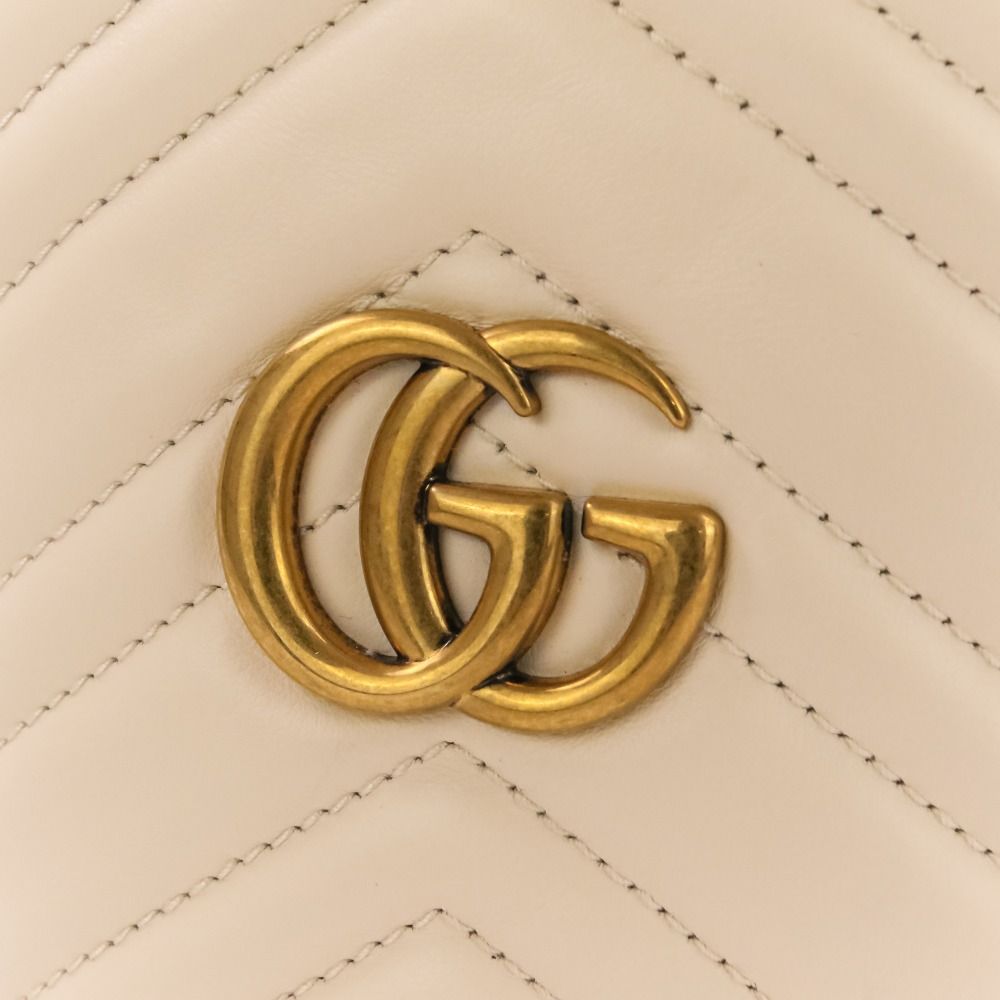 Gucci GG Marmont Leather Mini Bucket Chain Shoulder Bag Ivory — view 7
