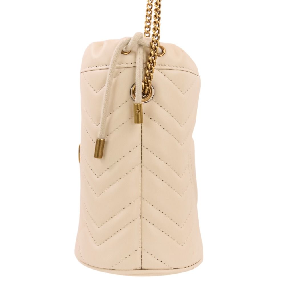 Gucci GG Marmont Leather Mini Bucket Chain Shoulder Bag Ivory — view 4