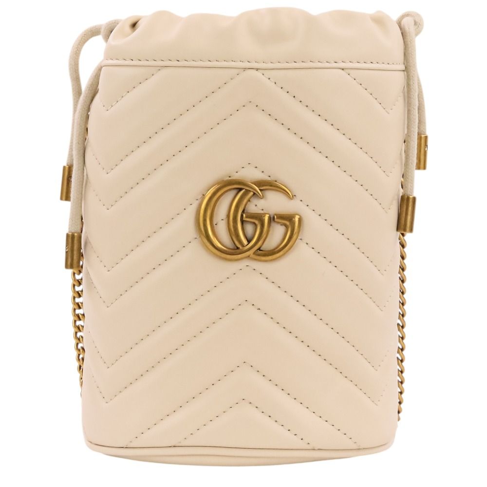 Gucci GG Marmont Leather Mini Bucket Chain Shoulder Bag Ivory — view 2