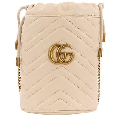 Gucci GG Marmont Leather Mini Bucket Chain Shoulder Bag Ivory — view 2