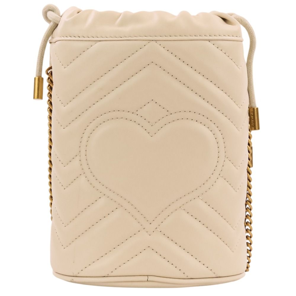 Gucci GG Marmont Leather Mini Bucket Chain Shoulder Bag Ivory — view 3