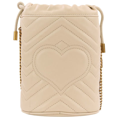 Gucci GG Marmont Leather Mini Bucket Chain Shoulder Bag Ivory — view 3
