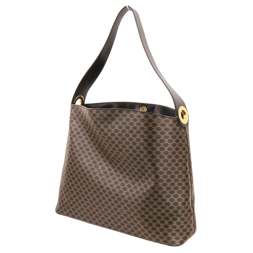 Celine Vintage Macadam Pattern Shoulder Bag Brown Black — view 8