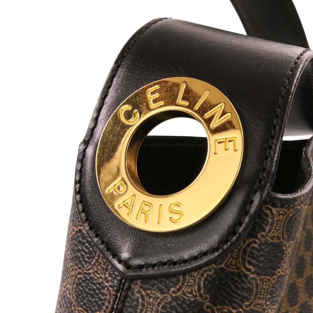 Celine Vintage Macadam Pattern Shoulder Bag Brown Black — view 6