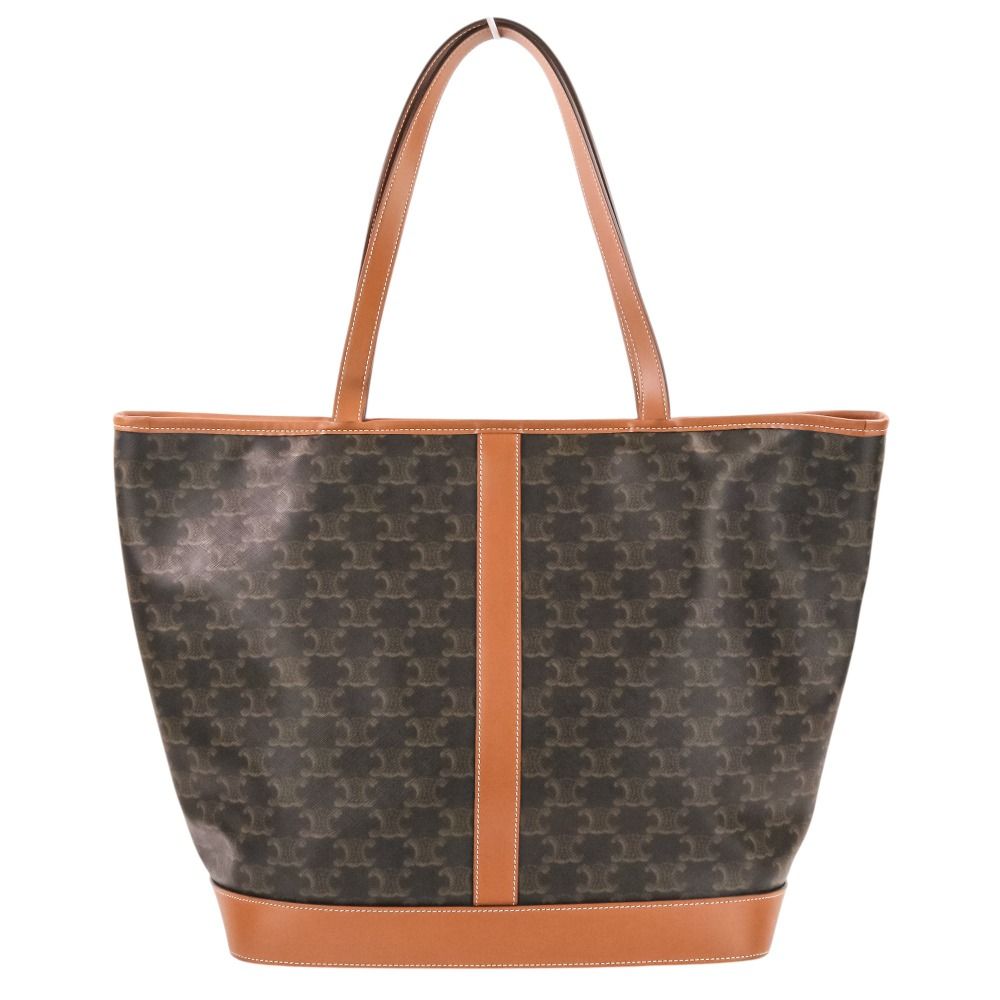 Celine Cabas Triomphe Canvas Leather Tote Shoulder Bag Brown Black — view 2