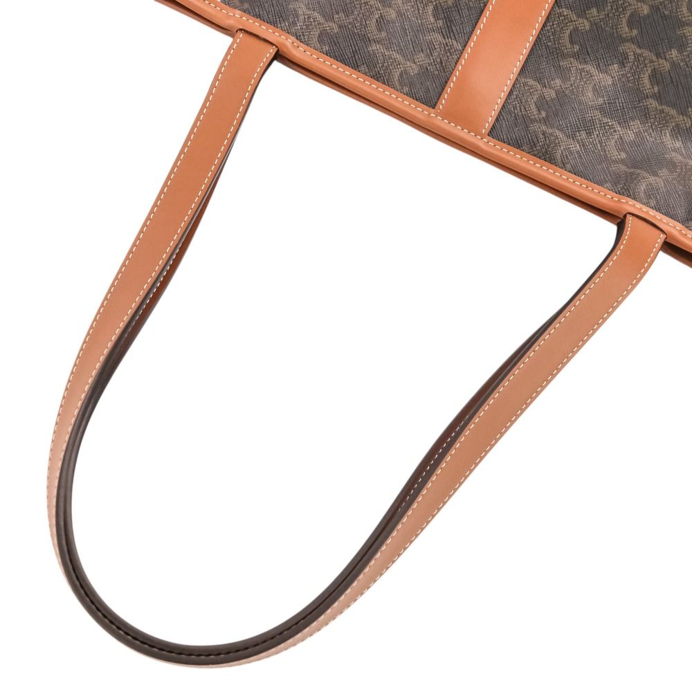 Celine Cabas Triomphe Canvas Leather Tote Shoulder Bag Brown Black — view 5