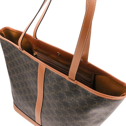 Celine Cabas Triomphe Canvas Leather Tote Shoulder Bag Brown Black — view 7