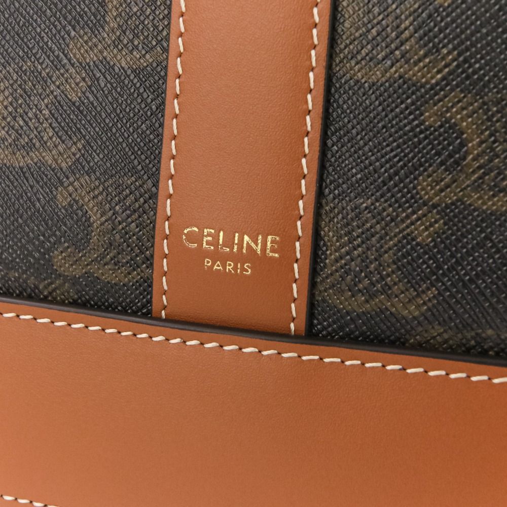 Celine Cabas Triomphe Canvas Leather Tote Shoulder Bag Brown Black — view 8
