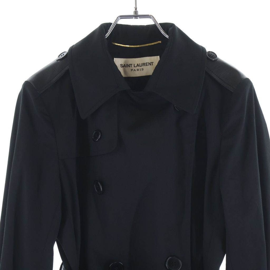 Saint Laurent Paris Belted Polyester Cotton Trench Coat Long Black — view 3