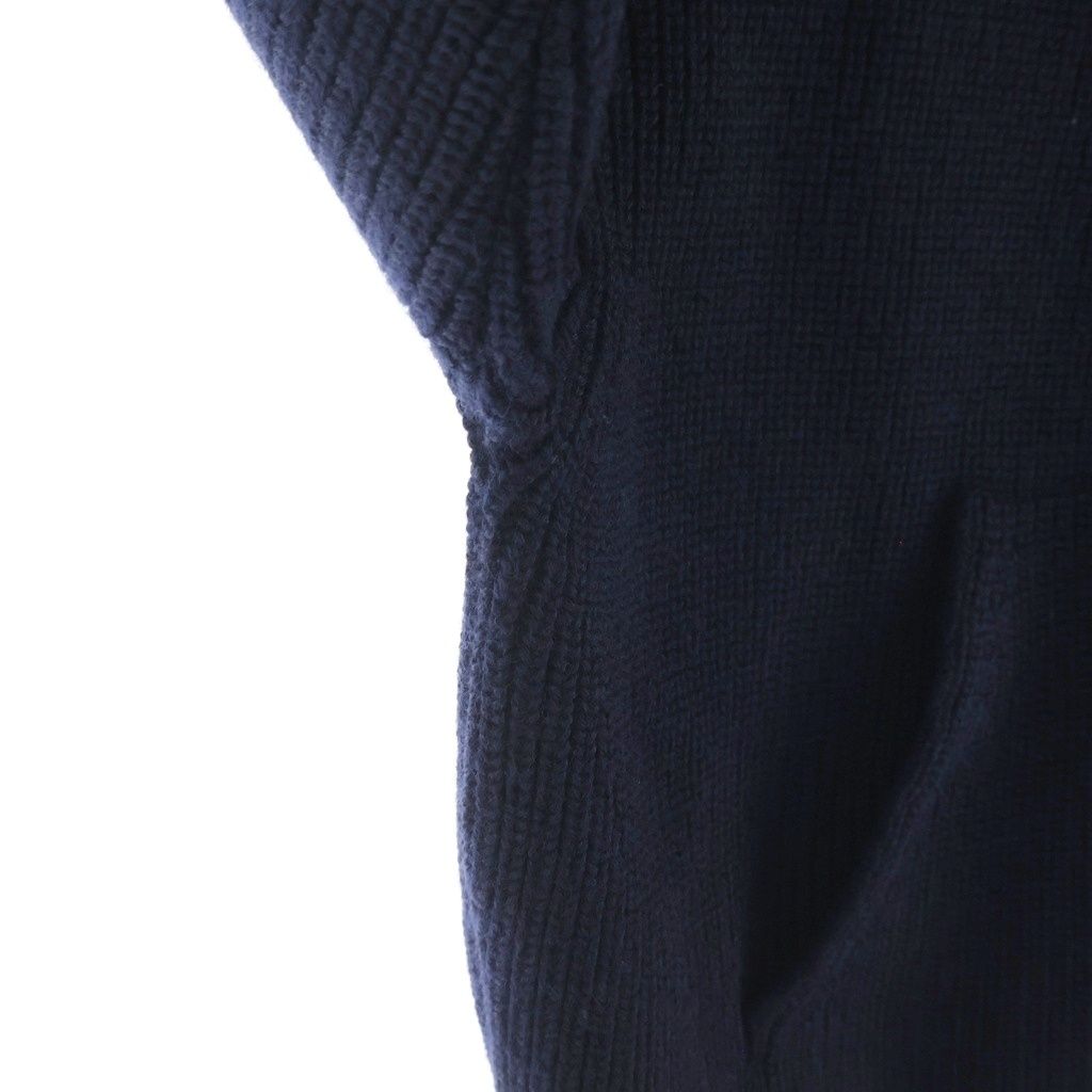 Celine Carre C Logo Zip Up Wool Knit Hoodie Navy — view 6