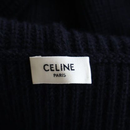Celine Carre C Logo Zip Up Wool Knit Hoodie Navy — view 7