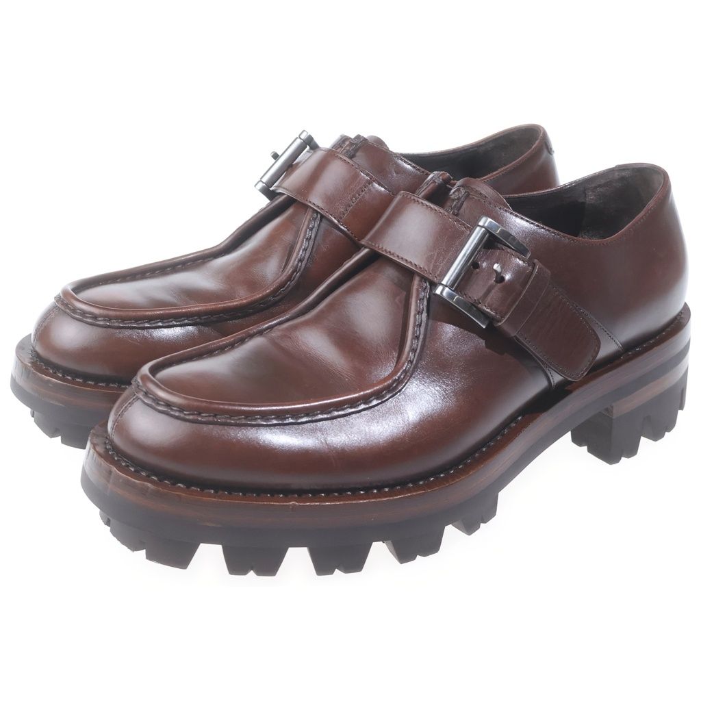 Prada Tank Sole Low-Cut Leather Shoes Brown — view 2