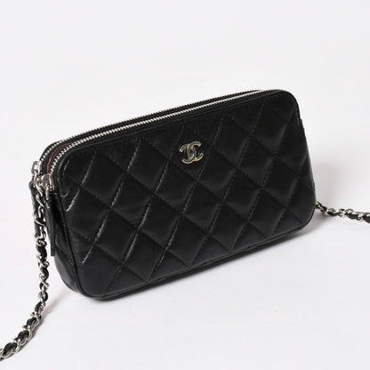 Chanel Chain Wallet on CC Logo Lambskin Black Silver Shoulder Bag — view 3