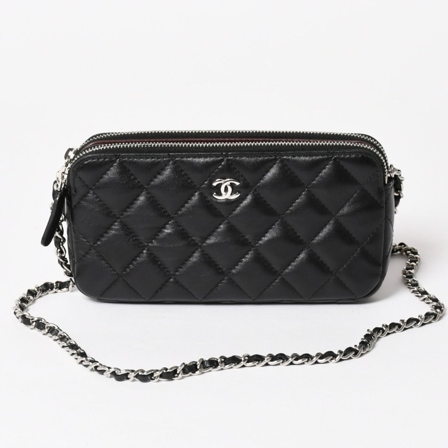 Chanel Chain Wallet on CC Logo Lambskin Black Silver Shoulder Bag