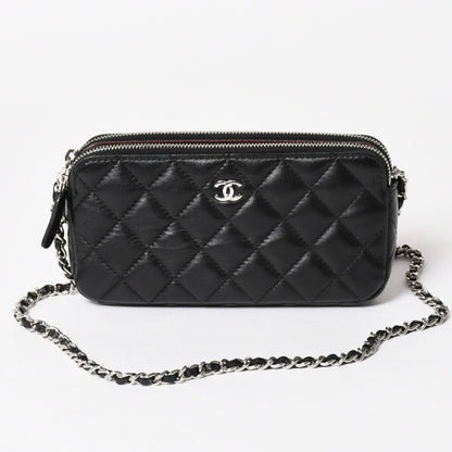 Chanel Chain Wallet on CC Logo Lambskin Black Silver Shoulder Bag