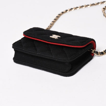 Chanel Mini Quilted Chain Shoulder Bag CC Logo Stand Black Gold Cotton — view 7