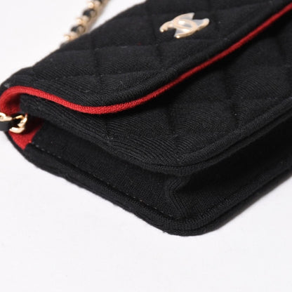 Chanel Mini Quilted Chain Shoulder Bag CC Logo Stand Black Gold Cotton — view 8