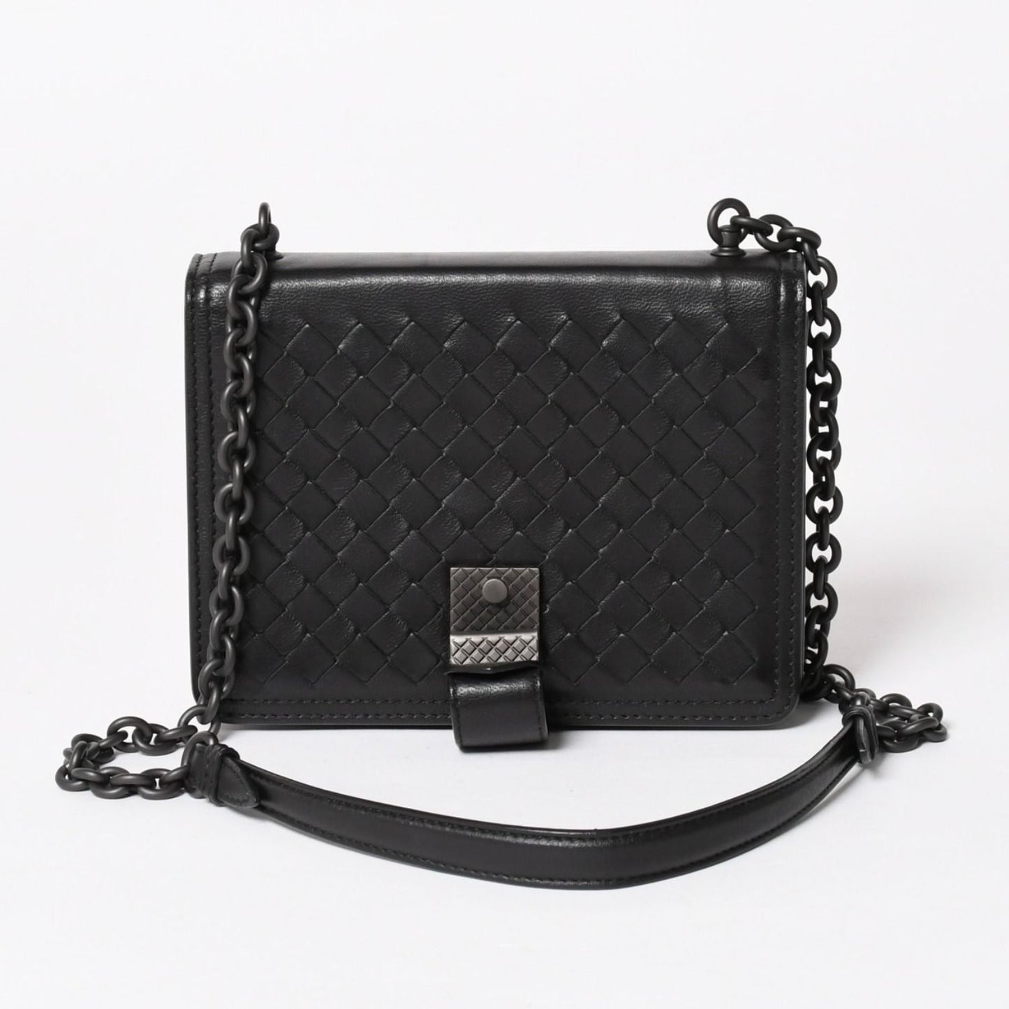 Bottega Veneta Intrecciato Shoulder Bag Chain Black