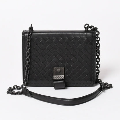 Bottega Veneta Intrecciato Shoulder Bag Chain Black