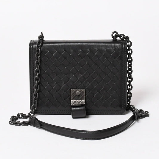 Bottega Veneta Intrecciato Shoulder Bag Chain Black