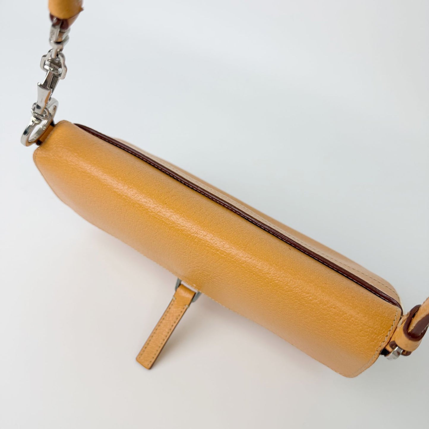 Prada Logo Chain Shoulder Bag Leather Beige Silver Vintage — view 7