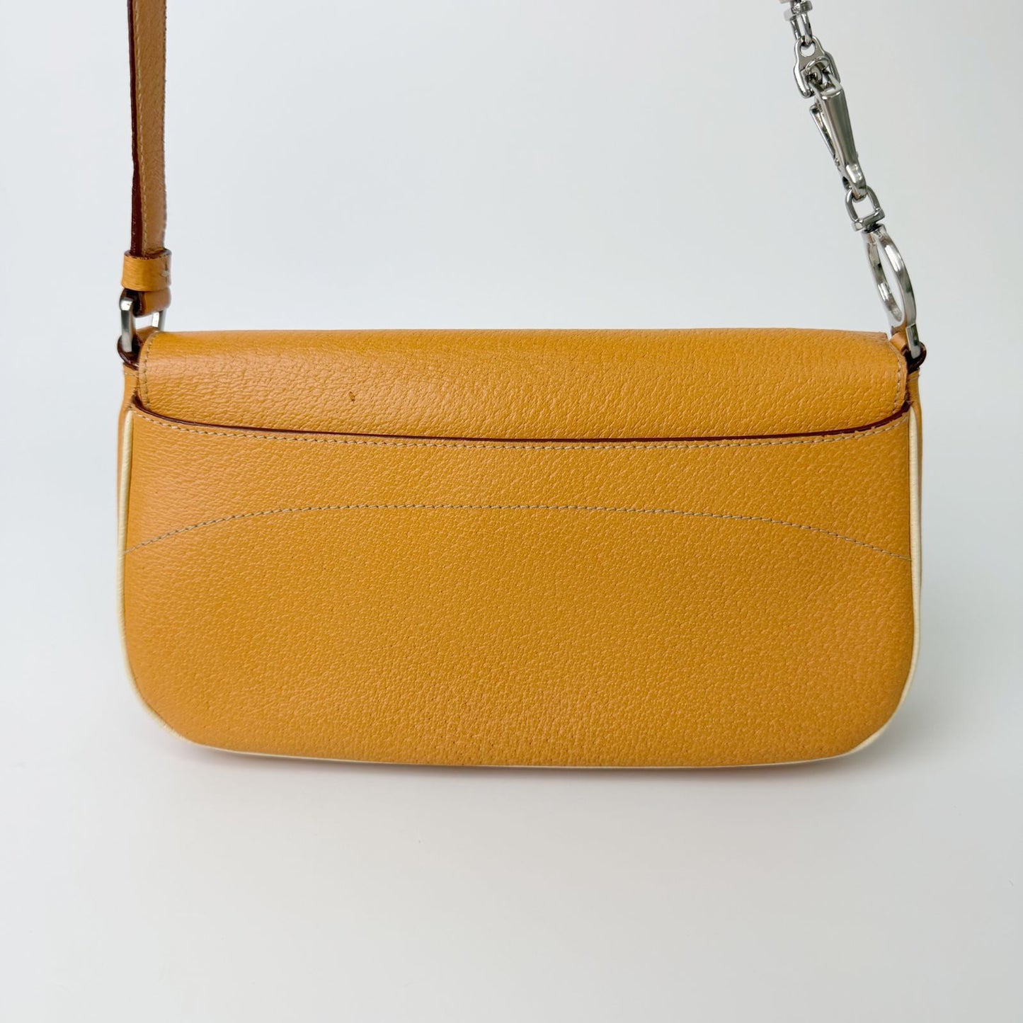 Prada Logo Chain Shoulder Bag Leather Beige Silver Vintage — view 4