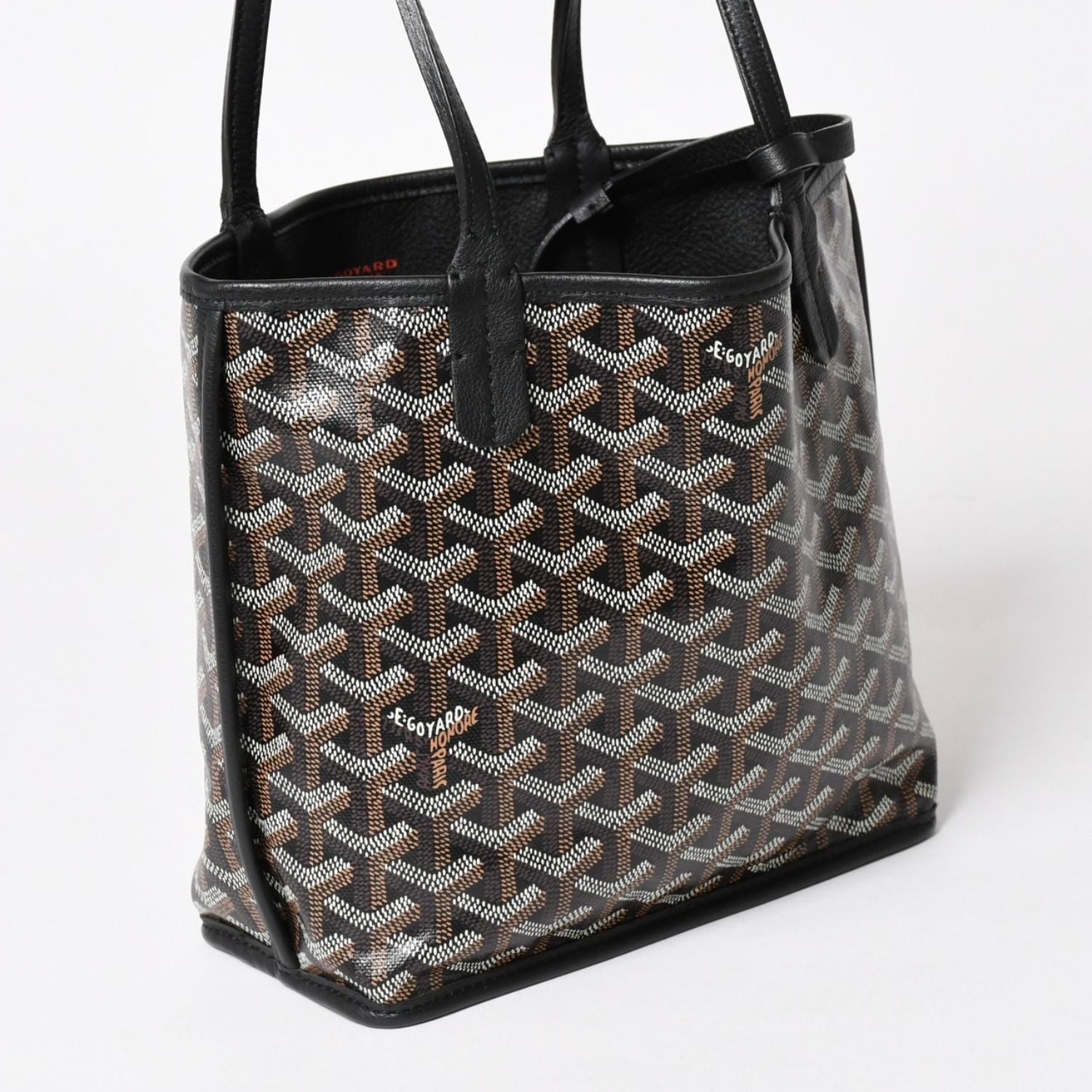 Goyard Anjou Mini Tote Pouch Leather Black Brown — view 3