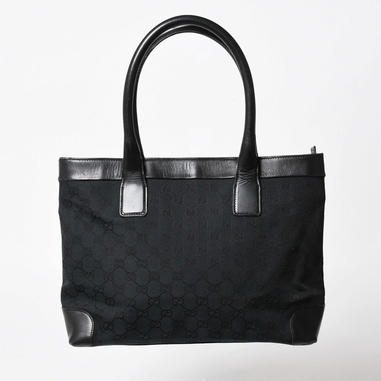 Gucci Tote Bag GG Canvas Leather Black Gold