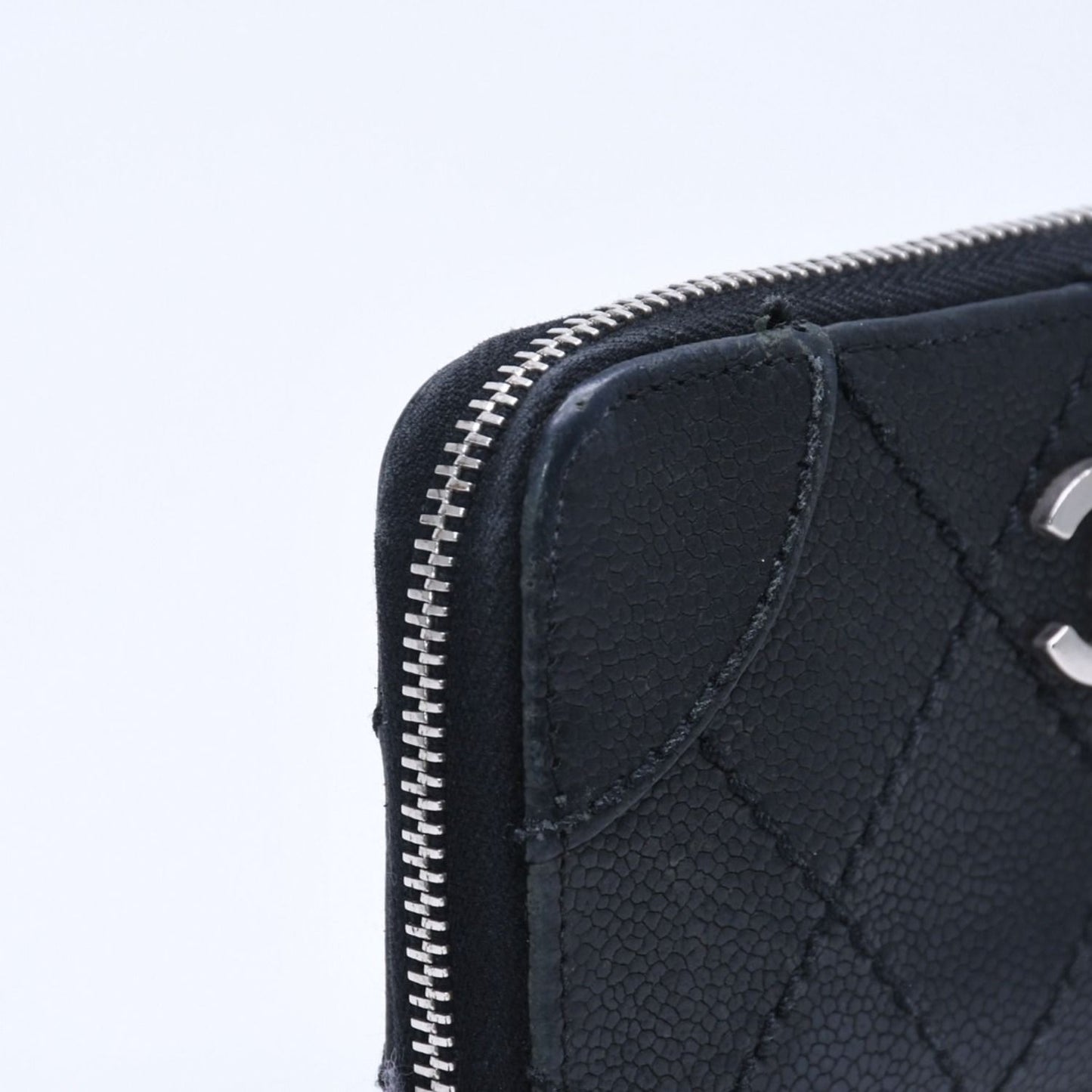 Chanel Leather Wallet Card Case CC Logo Wild Stitch Caviar Black Silver — view 7