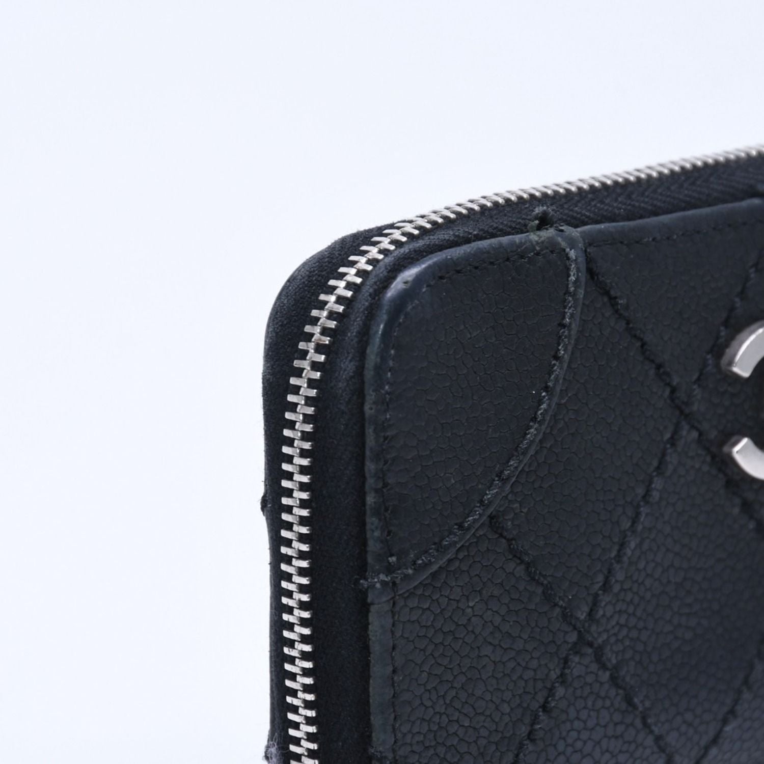 Chanel Leather Wallet Card Case CC Logo Wild Stitch Caviar Black Silver — view 7