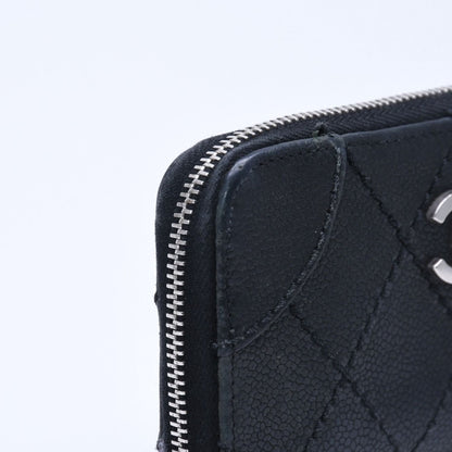 Chanel Leather Wallet Card Case CC Logo Wild Stitch Caviar Black Silver — view 7