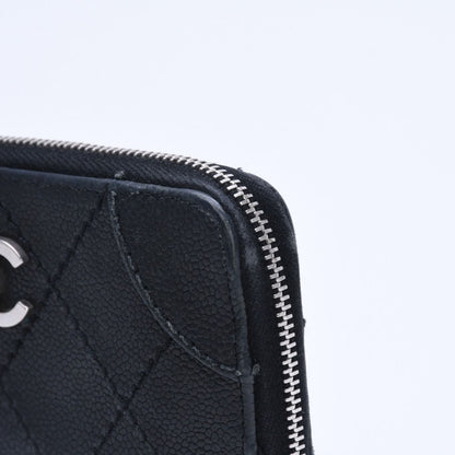 Chanel Leather Wallet Card Case CC Logo Wild Stitch Caviar Black Silver — view 5