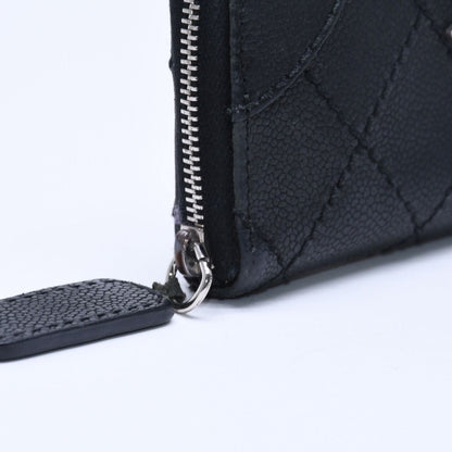 Chanel Leather Wallet Card Case CC Logo Wild Stitch Caviar Black Silver — view 8