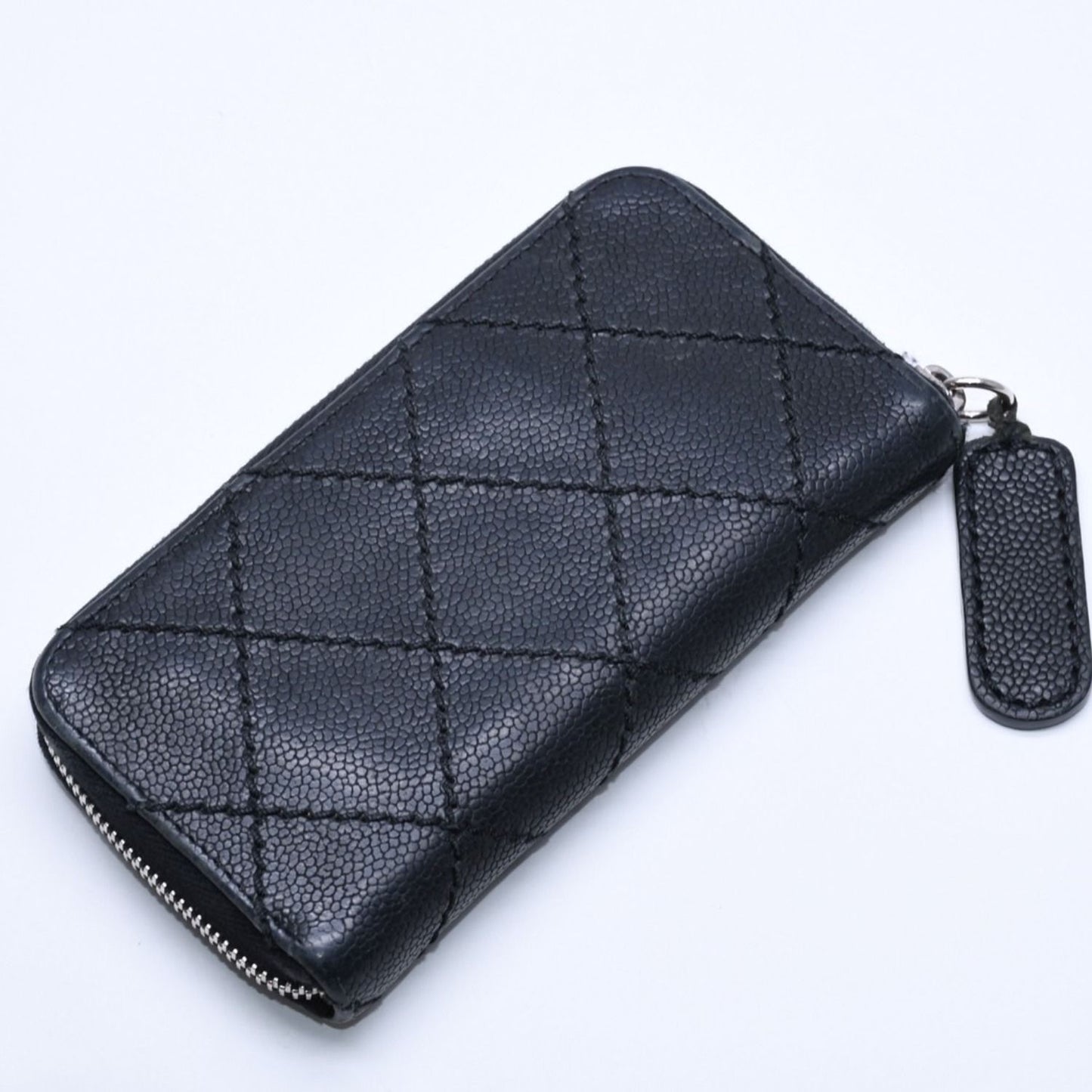 Chanel Leather Wallet Card Case CC Logo Wild Stitch Caviar Black Silver — view 4